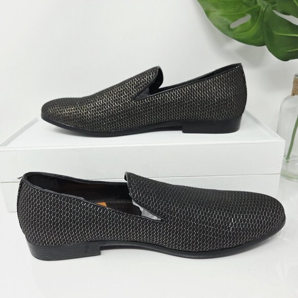 Talia Tedaldo Men’s 10 Black Gold Textured Loafers Slip On Luxury Dress Shoes main image 7